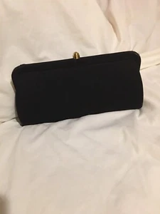 Vintage schwarze Abend Clutch Satin Stretch Kiss Closure Vintage - Bild 1 von 21