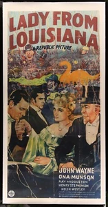 Original 1941 LADY FROM LOUISIANA 3 Sht 41X81 LINEN BACKED Ona Munson JOHN WAYNE - Picture 1 of 1