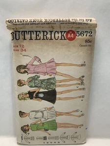 Butterick 5672 Misses Dress Drop Waist Pattern 12 Bust 34 *Uncut* - Picture 1 of 2