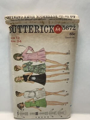 Butterick 5672 Misses Dress Drop Waist Pattern 12 Bust 34 *Uncut* - Image 1 of 2