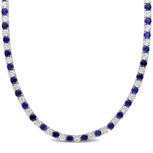 AMOUR 33 CT TGW Created Blue and Created White Sapphire Tennis Necklace In - Picture 1 of 4