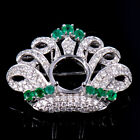 Natural Diamonds and Emeralds Crown Brooch Semi-mount 14K White Gold 30mm Width