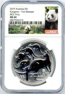 2019 SILVER $1 AUSTRALIA NGC MS69 KANGAROO PANDA (BICE) PRIVY FIRST RELEASES - Picture 1 of 2