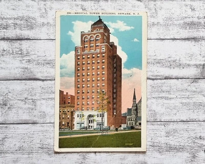 AK Medical Tower Building Newark New Jersey USA Postkarte Vintage Handschrift - Bild 1 von 2