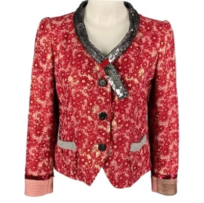 MARC JACOBS размер 6 красный черный блейзер винтажный шерсти шелк вечеринки дизайнерский праздник - Изображение 1 из 4