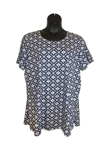BLAIR NAVY BLUE /WHITE S/S COTTON-POLYESTER BLEND TOP T-Shirt Blouse TUNIC 2XL - Picture 1 of 9
