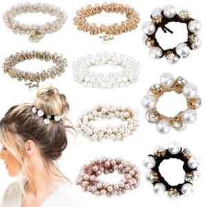9Pcs Pearl Hair Ties Elastic Hair Scrunchies Hold Crystal Beads Bulk Hair Ropes - Picture 1 of 12
