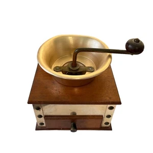 Vtg Copper Wood Coffee Grinder 6" Sq. Drawer 7 Spoon from Italy Decorative Brads - Picture 1 of 7