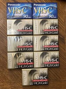 Lot 9 VHS-C TC-30 Tapes New & Sealed Maxwell HGX-Gold Panasonic Super High Grade
