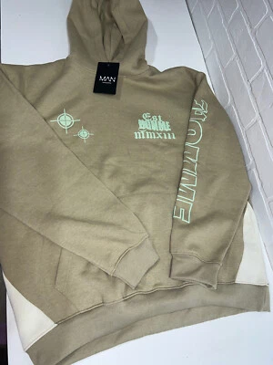 ¡NUEVO CON ETIQUETAS! BOOHOO Hombre Gran Tamaño Multi Estampado Panelado Sudadera Marrón Talla Mediana Foto 1 de 4