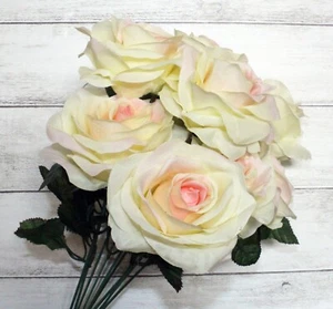 Yellow Pink Rose Bouquet Artificial Silk Flower 9 Heads Bush Home DIY Wedding - Picture 1 of 6