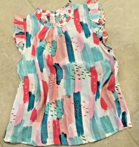THML top~SzM~Pullover~Pinks/turquoise on white-~Flutter sleeve~Excellent - Picture 1 of 3