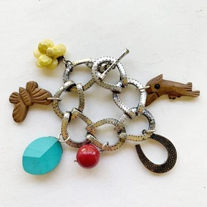 Lucky Brand Charm Bracelet Toggle Western Horseshoe Vintage Chunky Statement - Picture 1 of 7