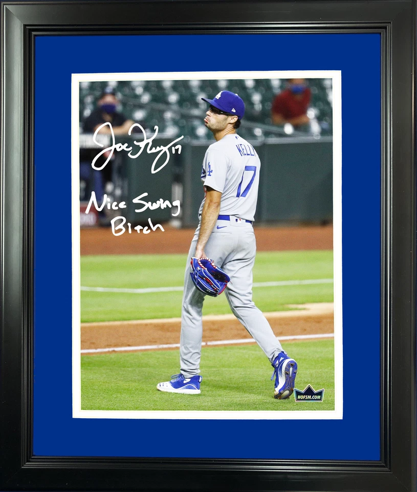 Framed Joe Kelly "Nice Swing" Dodgers Facsimile Engraved Auto 12"x15" Photo - Image 1 of 1