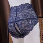 Womens Sexy Lace High Waist Knickers Sheer Crotchless Panties with Mesh Details
