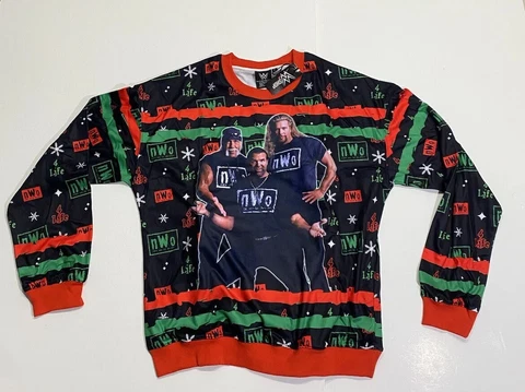 WWE NWO Hulk Hogan Scott Hall Light-Up Ugly Christmas Holiday Sweater Size L NEW Cover