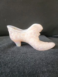 Vtg Fenton Pink Iridescent Daisy Button Shoe Cat Ring Trinket Holder Label Glass - Picture 1 of 16