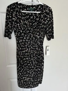Lauren Ralph Lauren Faux Wrap Dress Women’s Size 2 Ruched 1/2 Sleeves V-Neck NWT - Picture 1 of 21