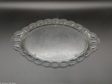 Vintage L.E. Smith Beaded Medallion Oval Clear Glass Handled Vanity Tray 14.25"