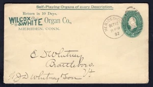 USA Meriden Conn 1892 Stamped Envelope Cover, Organ Co Advertising - Picture 1 of 2