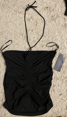 FRENCH CONNECTION black stretchy short cropped halter top Medium M - Image 1 of 4