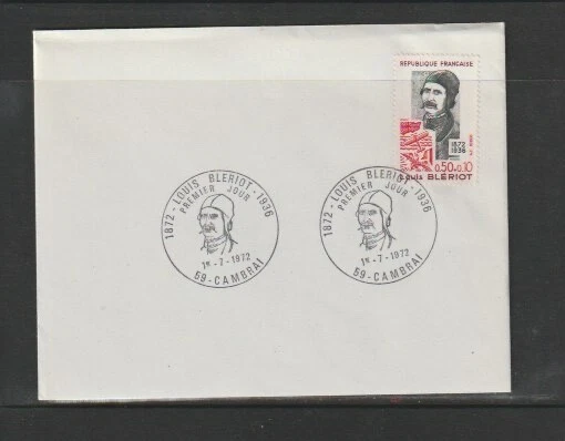 France 1972 SG1953 PlainFDC (Cambrai) Louis Bleriot-pioneer aviator & Bleriot XI - Image 1 of 1