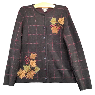 Cárdigan suéter para mujer Classic Elements negro pequeño 6-8 bordado floral Foto 1 de 4