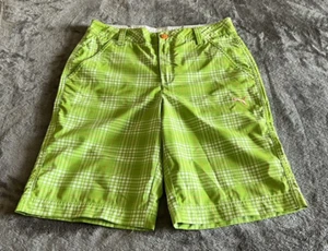 Puma Men's Green Plaid Flat Front Bermuda Golf Shorts Size 28 - Picture 1 of 11
