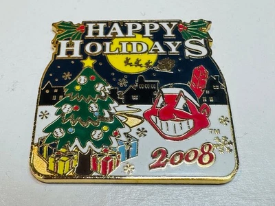 Cleveland Indians Lapel Pin Happy Holidays Christmas 2008 Tree Presents Santa - Image 1 of 2