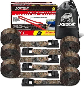 Xstrap Ratchet Tie Down Straps 6pk 8ft 1inch Camouflage2 With Carrying Bag Rope - Picture 1 of 8