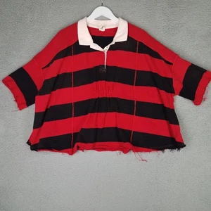 We The Free Yuki Rugby Polo Shirt Womens Medium Oversized Striped Red Black Boxy - Picture 1 of 12