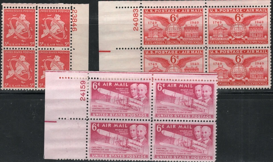 US Scott #C38,40 & 45 Plate Blocks of 4, MNH - Image 1 of 1