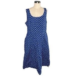 BODEN Midikleid blau weiß gepunktet Sonnen gemustert Damengröße 16R Retro-Stil - Bild 1 von 8