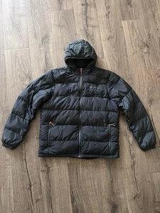 Eddie Bauer Puffer Down Navy Blau Jacke Mantel Parka Kapuze Reißverschluss Herren L - Bild 1 von 5