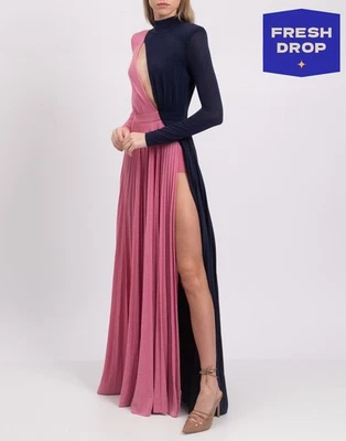 PVP €650 ELISABETTA FRANCHI Maxi Vestido Tejido IT40 US4 UK8 S Plisado Hecho en Italia Foto 1 de 4