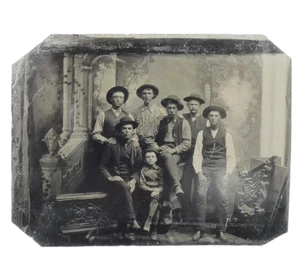 Antique Tintype Photo Group Victorian Men Hats Old West Fashion Western Style - Picture 1 of 3