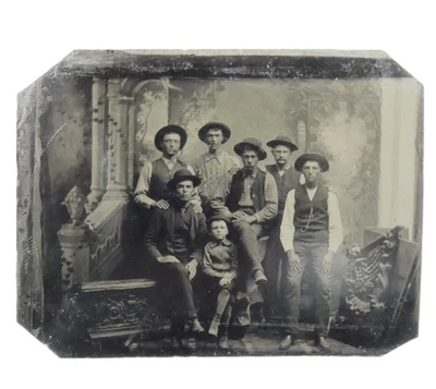 Antique Tintype Photo Group Victorian Men Hats Old West Fashion Western Style - Image 1 of 3