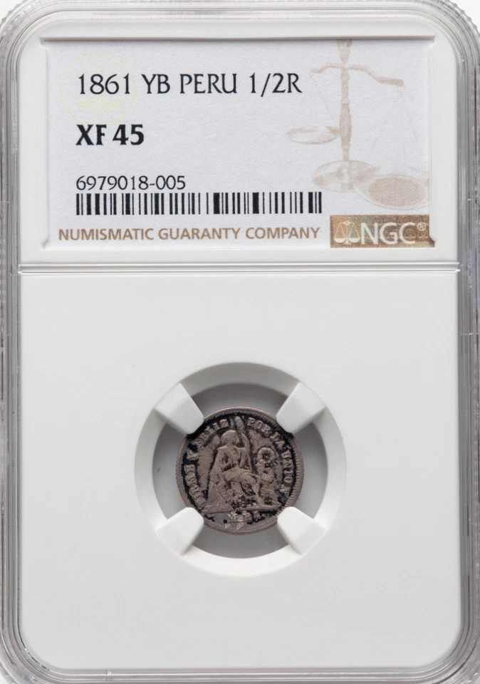 Peru: Republic 1/2 Real 1861-YB - NGC XF45, Lima mint, KM180 - Image 1 of 2