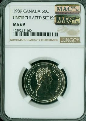 1989 CANADA 50 CENTS NGC MS69 PQ MAC FINEST GRADED MAC SPOTLESS  * - Image 1 of 2