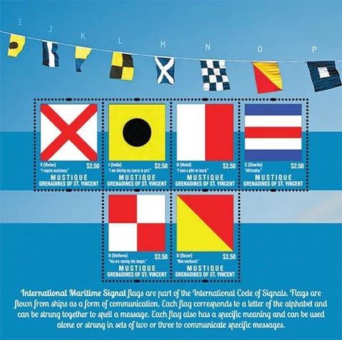 Mustique 2012 - Maritime Flags Collectors - Sheet of 6 Stamps  - MNH Cover