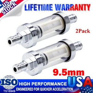 2X 3/8 in Clear Glass & Chrome Reusable Washable Inline Petrol Fuel Filter 9.5mm - Picture 1 of 12