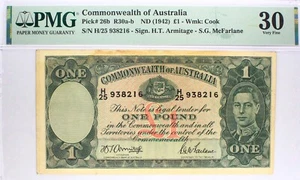 Australia  1942 - £1 Pound - P-26b - R30a-b - Graded by PMG at VF-30 - Picture 1 of 2