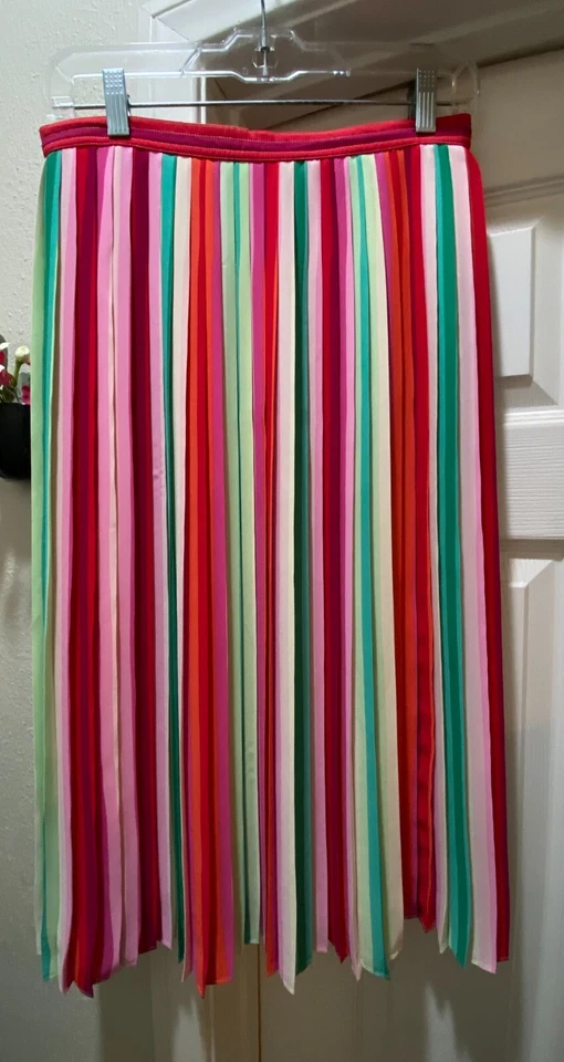 J CREW Women's Sunburst Pleated Midi Skirt in Watermelon Stripe Size 2 LOWSHIP - Image 1 of 4