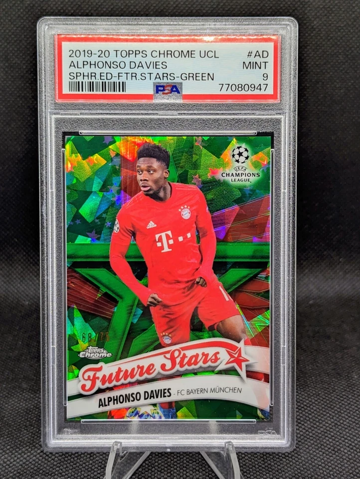 2019 Topps Chrome Sapphire UCL Alphonso Davies Green Future Stars /75 PSA 9 - Image 1 of 3