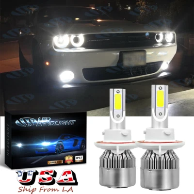 2PC H13 White LED Headlight High/Low Beam Bulbs For 2009-2014 Dodge Challenger - Image 1 of 4