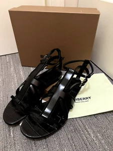 Burberry Margo Black Union Jack Suede & Leather Dual Ankle Strap Sandal Sz 40 - Picture 1 of 6