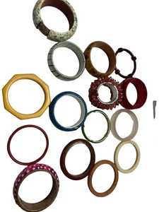 Vtg Bracelet lot 15, wide plastic bangles, 1970-80s Retro Disco Round Colorful - Picture 1 of 6