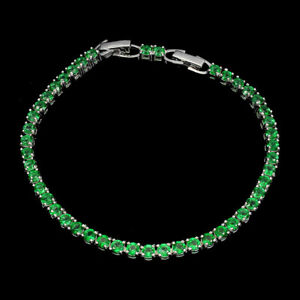 Surface Coated Round Green Topaz 3mm 925 Sterling Silver Bracelet 7 Inches