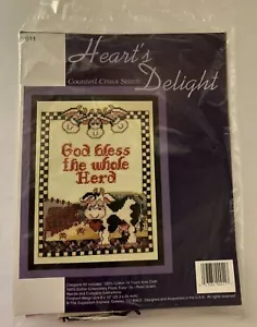 Heart's Delight GOD BLESS THE WHOLE HERD Counted CROSS STITCH KIT NEW Cow FARM - Picture 1 of 2