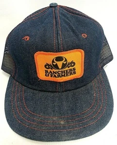 Cappello berretto da palla denim vintage "Ranchers & Farmers" snapback camionista, baseball raro - Foto 1 di 5